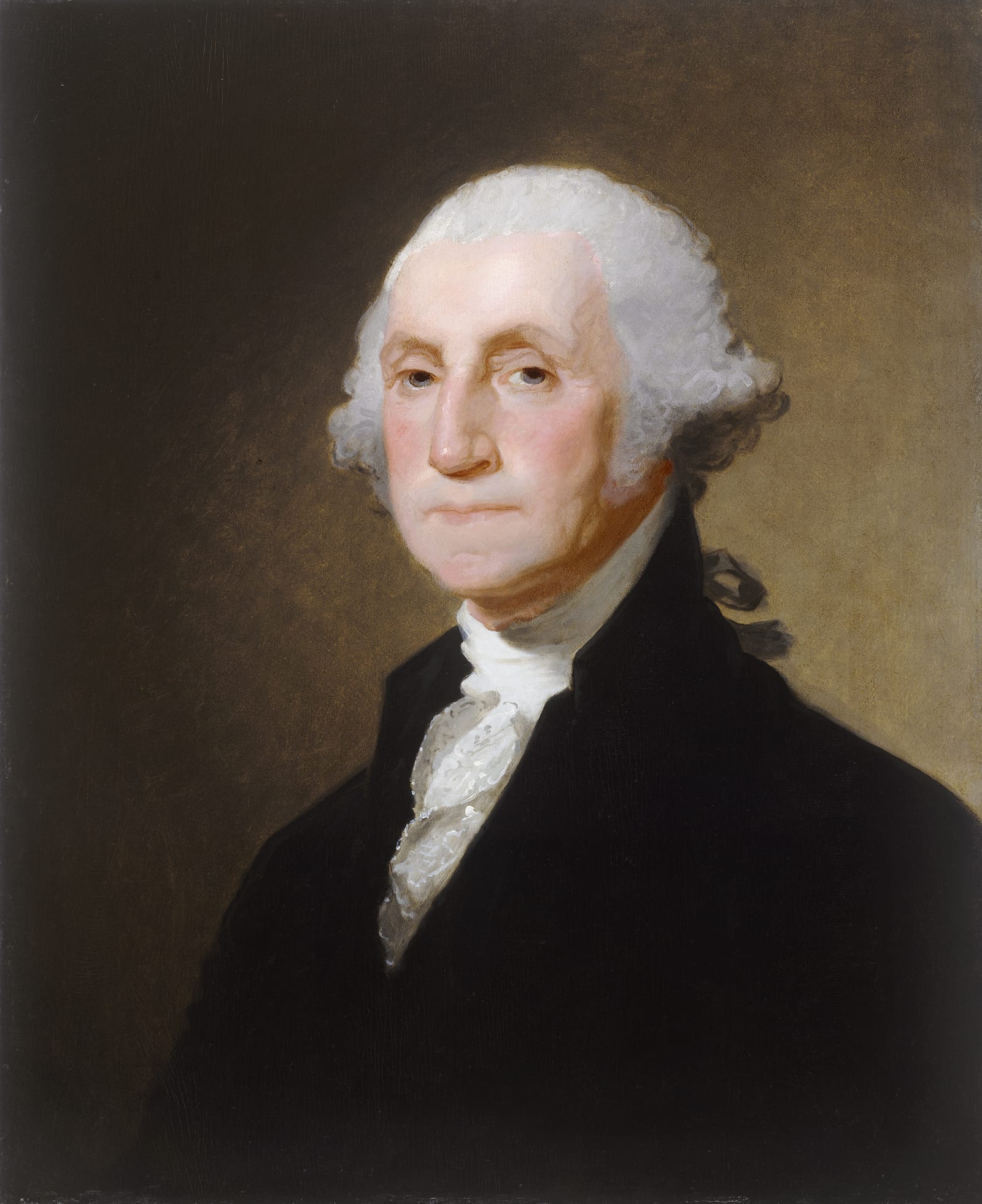 Gilbert Stuart’s portrait of George Washington in a dark coat.